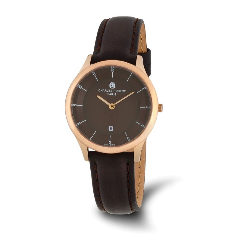 Charles Hubert Ladies Rose-Plated Stainless Brown Dial Watch